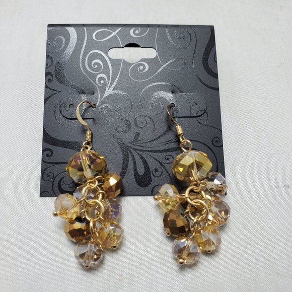 topaz cluster beaded gold fish hook earring - Picture 2 of 5